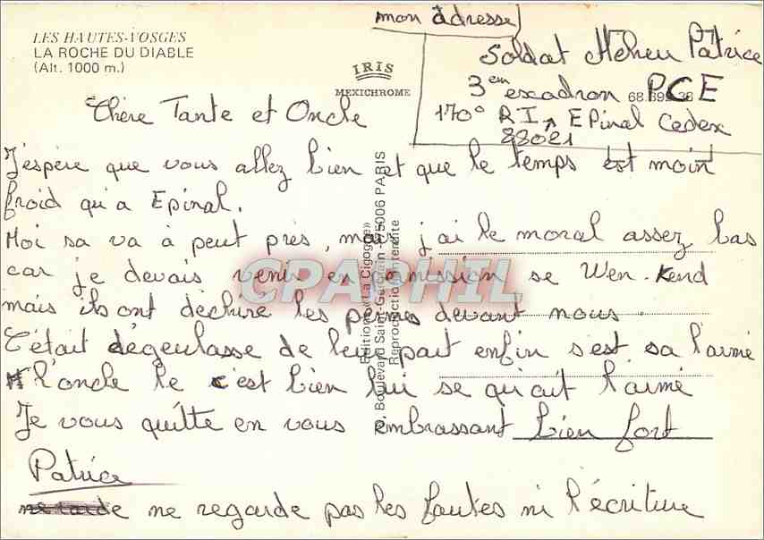 CPM Les Hautes Vosges La Roche du Diable  — Verso