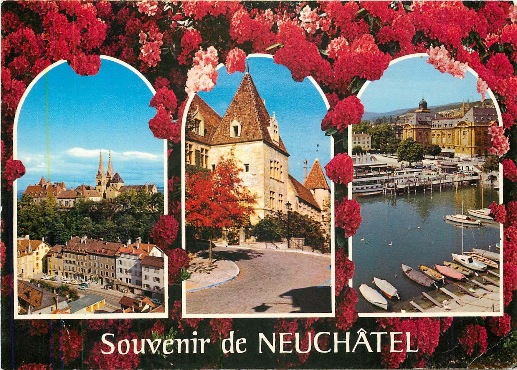 CPM Souvenir de Neuchatel La Collegiale le Chateau les Remparts 