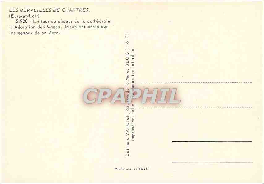 CPM Les Merveilles de Chartres Eure et Loir Le tour choeur de la cathedrale L'Adoration des Mages  — Rückseite
