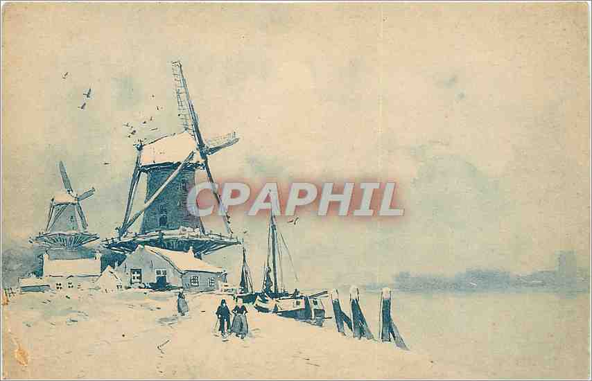 Paysage hivernal avec moulins à vent — éditeur : Maison Mekhlin, Paris