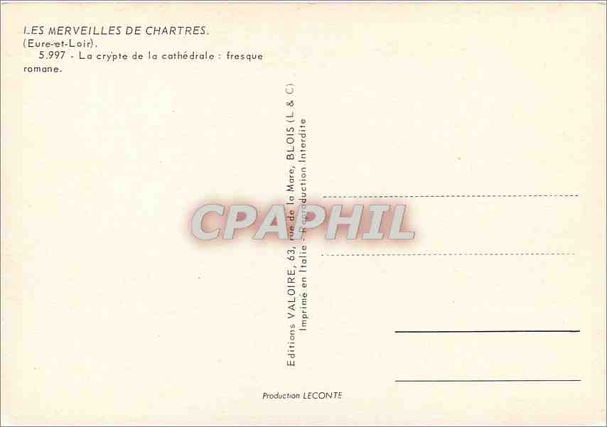 CPM Les Merveilles de Chartres Eure et Loir La crypte de la cathedrale fresque romane  — Rückseite
