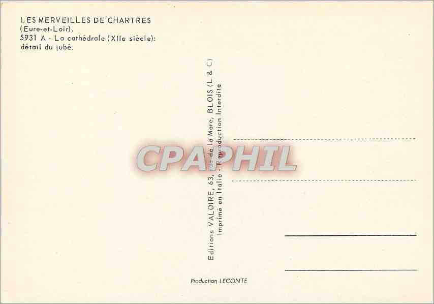 CPM Les Merveilles de Chartres Eure et Loir La cathedrale detail du jube  — Rückseite
