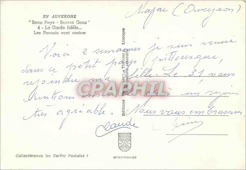 Innenraum einer Wohnhaus — Auvergne — Verlag IRIS, Seriennummer nicht sichtbar — Rückseite