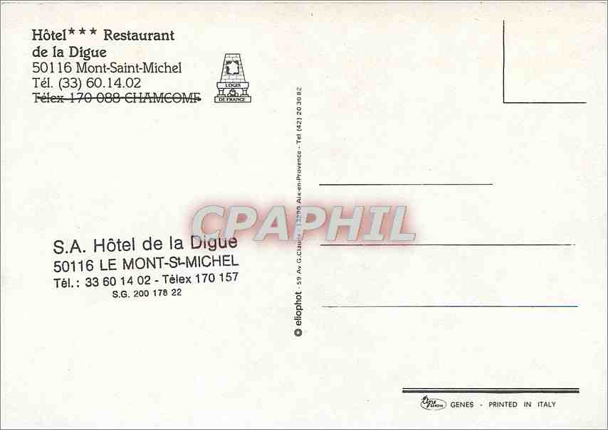 CPM Hotel Restaurant de la Digue Mont Saint Michel  — Verso