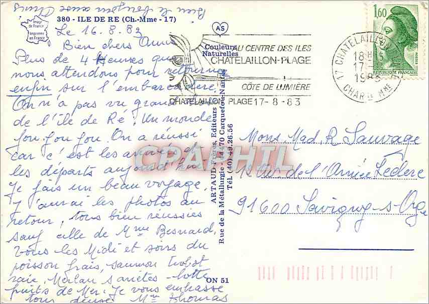 CPM Ile de Re Ch Mme  — Back