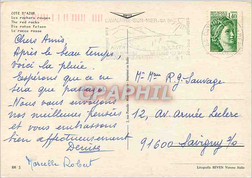 CPM Cote d'Azur Les rochers rouges  — Verso