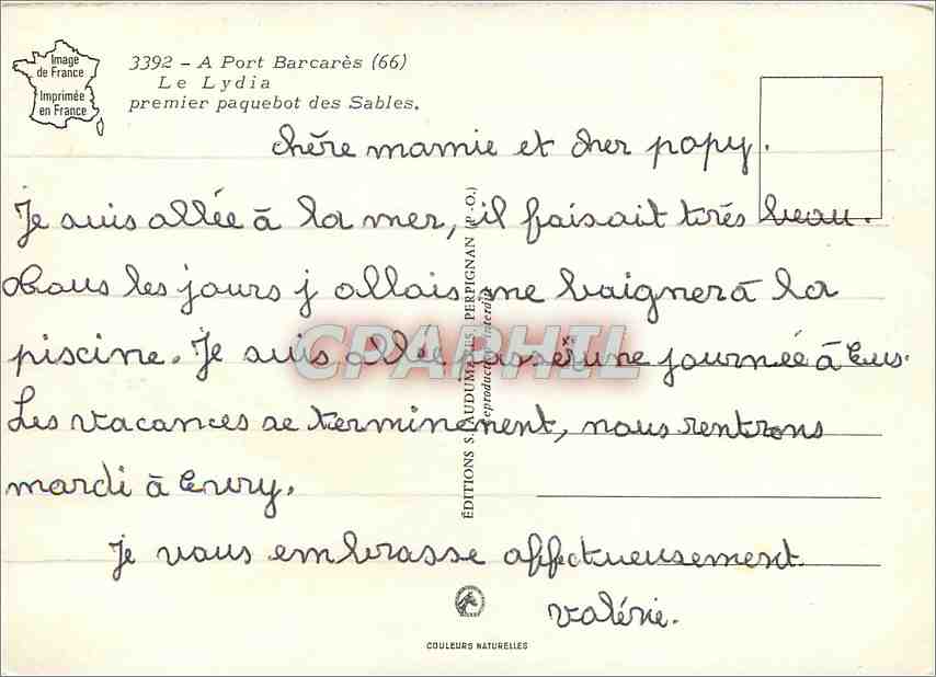 CPM A Port Barcares Ly Lydia premier paquebot des Sables  — Rückseite