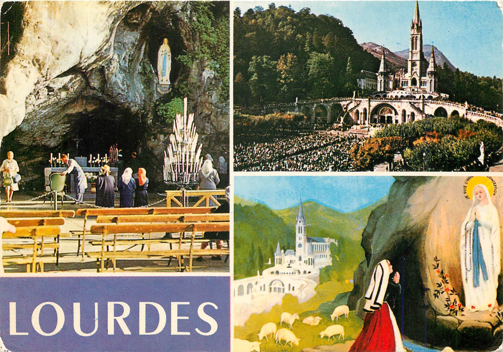 CPM Lourdes Hautes Pyrenees La Grotte La Basilique 