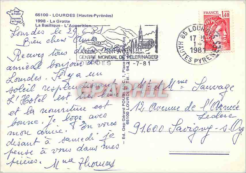 CPM Lourdes Hautes Pyrenees La Grotte La Basilique  — Verso