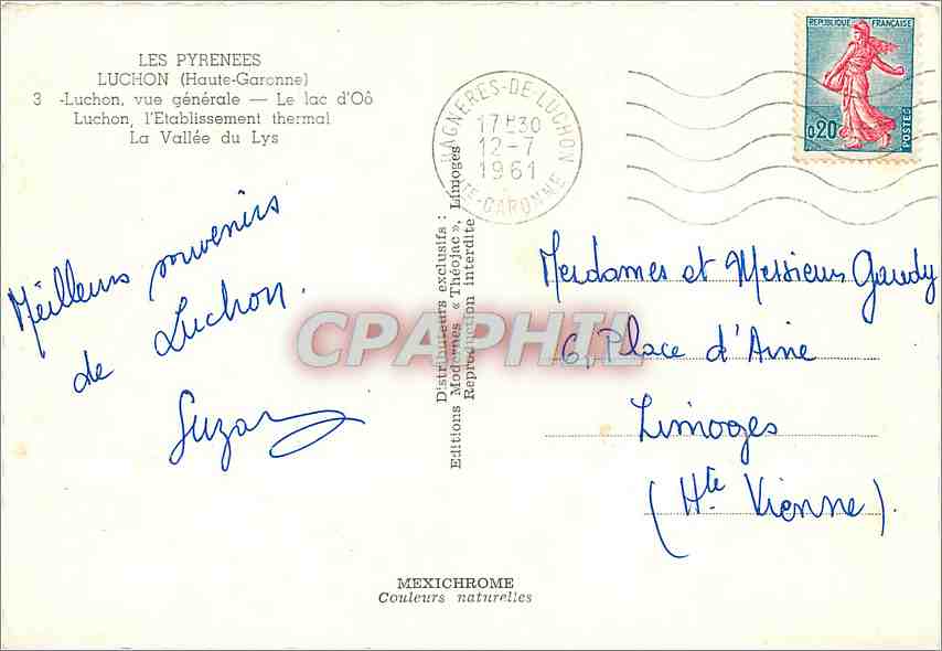 CPM Luchon Haute Garonne Vue generale Le lac d'Oo  — Verso
