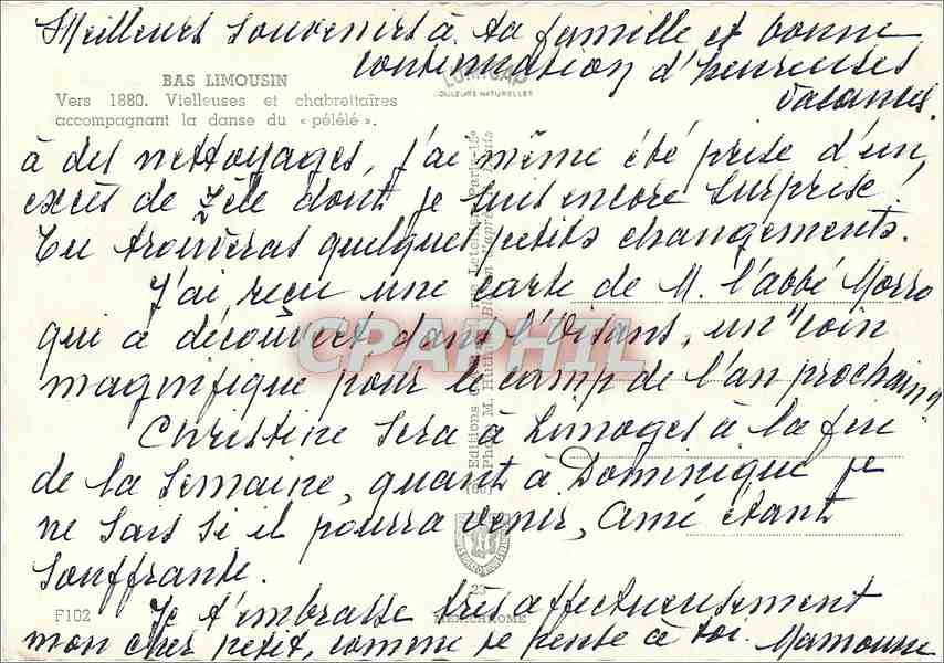 Limousin — Danse et musiciens en costume traditionnel — Éditeur : Collection Naturelle — Verso