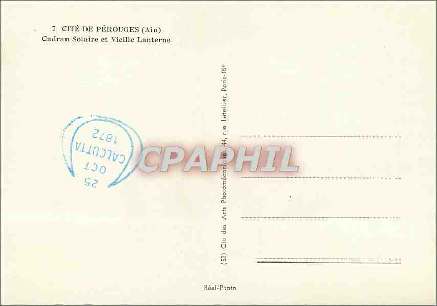 CPM Cite de Perouges Ain Cadran Solaire et Vieille Lanterne  — Rückseite