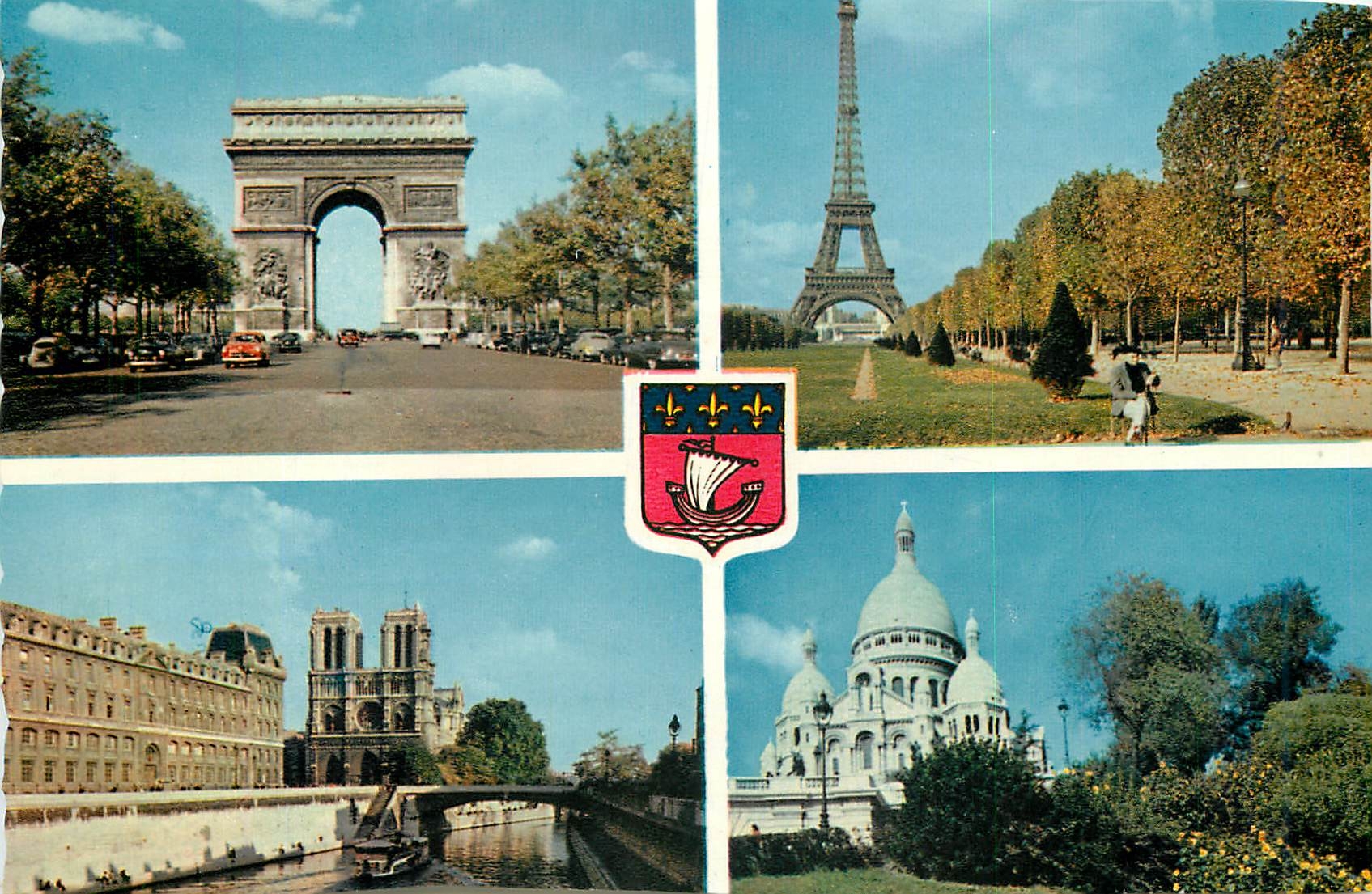 CPM Paris L'Arc de Triomphe La Tour Eiffel Notre DameLe Sacre Coeur 