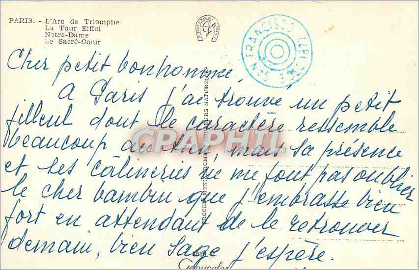 CPM Paris L'Arc de Triomphe La Tour Eiffel Notre DameLe Sacre Coeur  — Rückseite