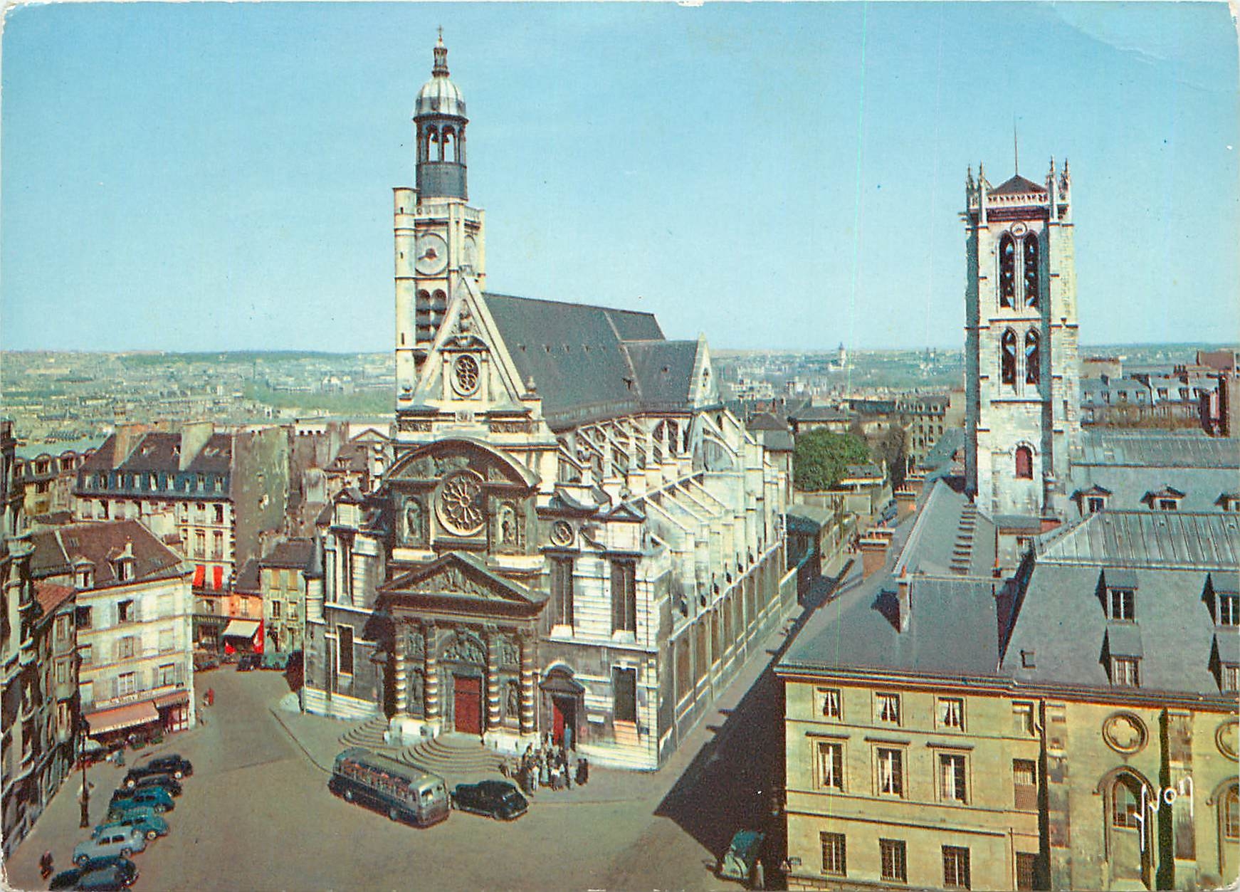CPM Paris Place Sainte Genevieve Eglise Saint Etienne du Mont et Tours de Clovis 
