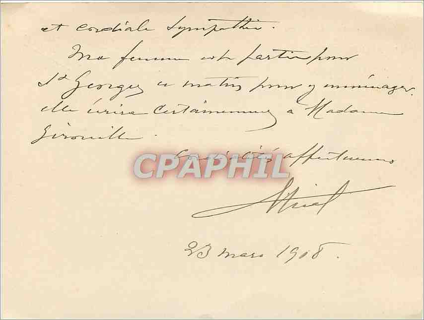 Carte de Visite Compagnie Fermiere de l'Etablissement Thermal de Vichy Bordeaux — Verso