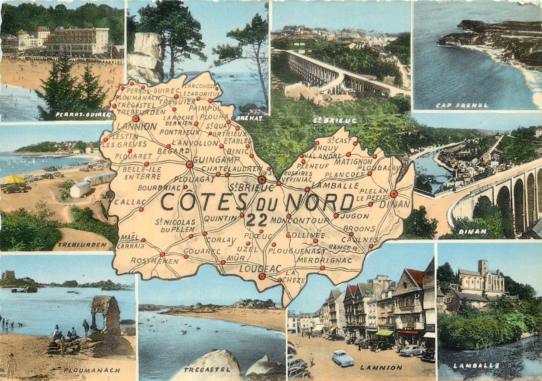 Côtes-du-Nord — Carte postale touristique avec carte et vues — Éditeur : Les Arts du Nord, n°1596