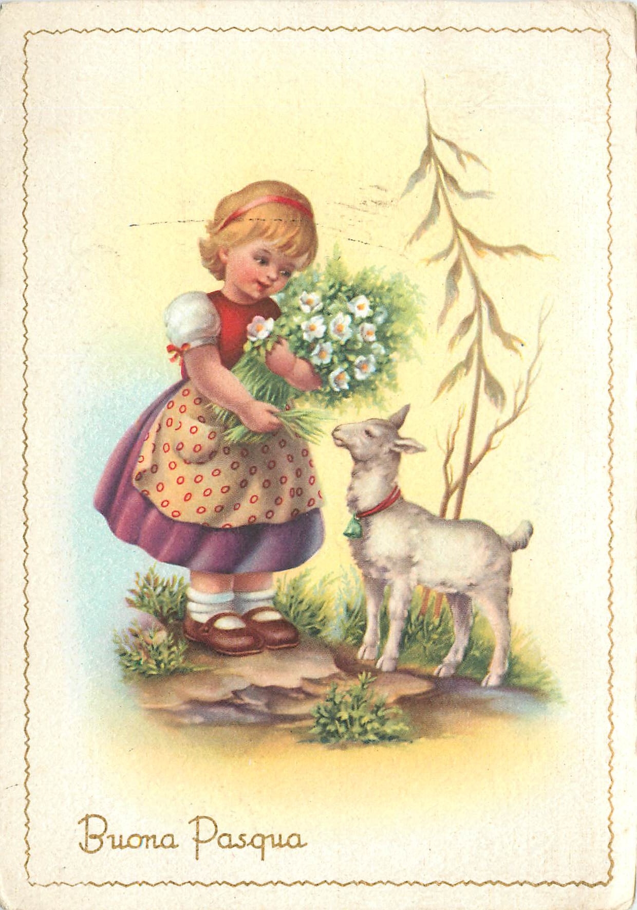 CPM Buona Pasqua Enfant Agneau