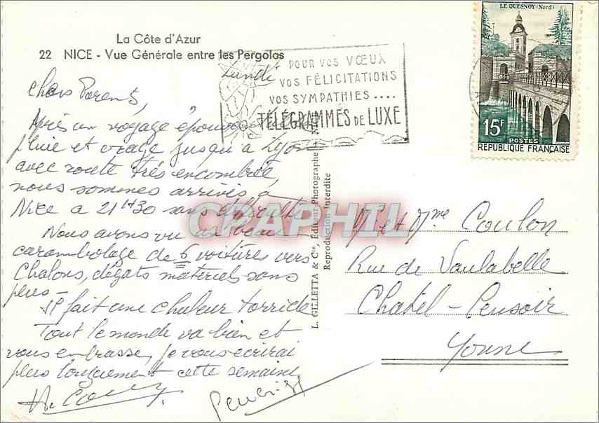 La Côte d'Azur — Vue Générale entre les Pergolas — L. Gilletta & Cie, éditeur — Reverso
