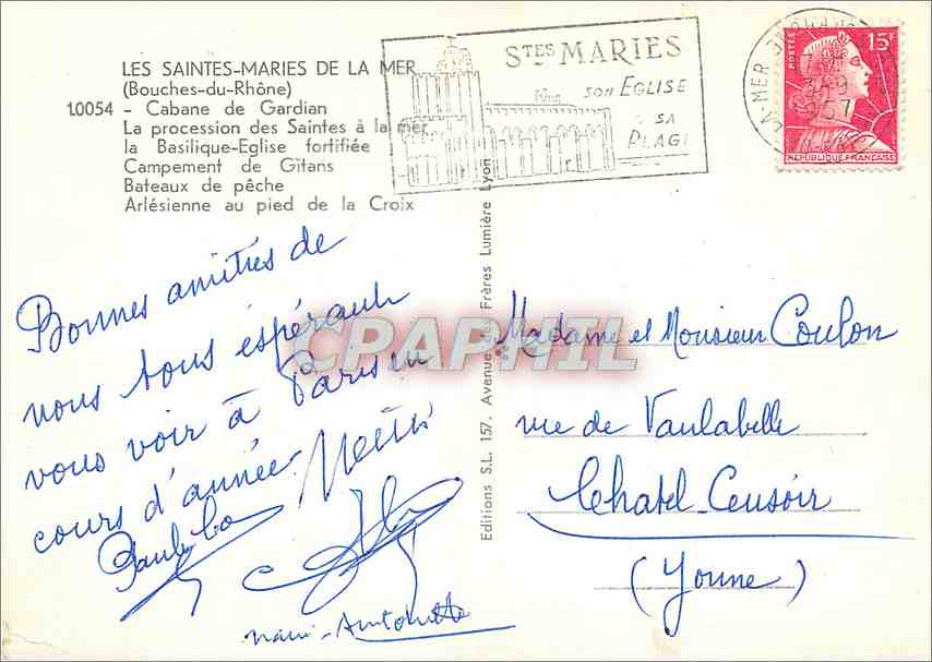Les Saintes-Maries-de-la-Mer — Collage de escenas locales — Ediciones Frères Lumière — Reverso