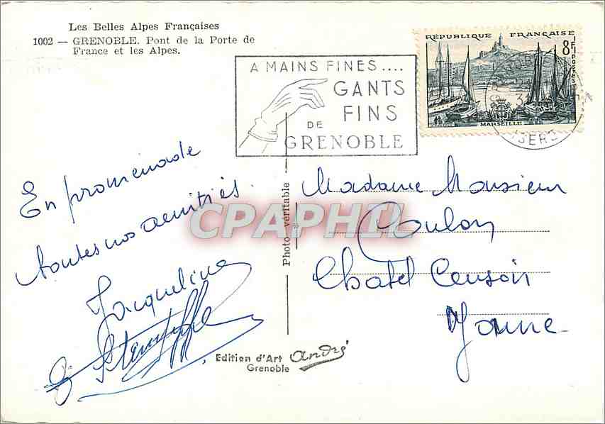 Grenoble — Pont de la Porte de France et les Alpes — Édition d'Art Andrés' — Verso