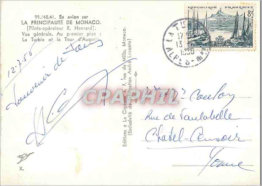 CPM En Avion sur La Principaute de Monaco Vue generale La Turbie — Rückseite