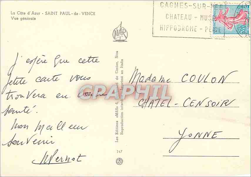 CPM La Cote d'Azur Saint Paul de Vence Vue generale  — Rückseite