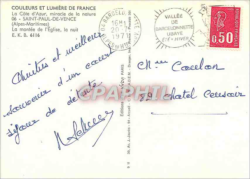 CPM La Cote d'Azur miracle de la nature Saint Paul de Vence Alpes Maritimes  — Verso