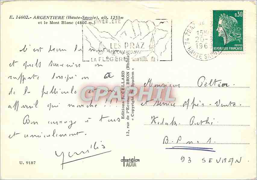Argentière (Haute-Savoie) — le Mont Blanc (4807 m) — Éditions L. Celillard — Verso