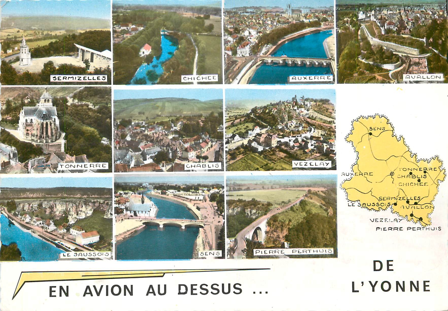 CPM En Avion au dessus de l'Yonne Sermizelles Chichee Auxerre Avallon Tonnerre Chablis Vezelay Le Sa