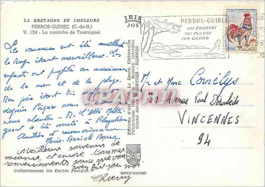 CPM Perros Guirec C du N La corniche de Trestrignel  — Verso