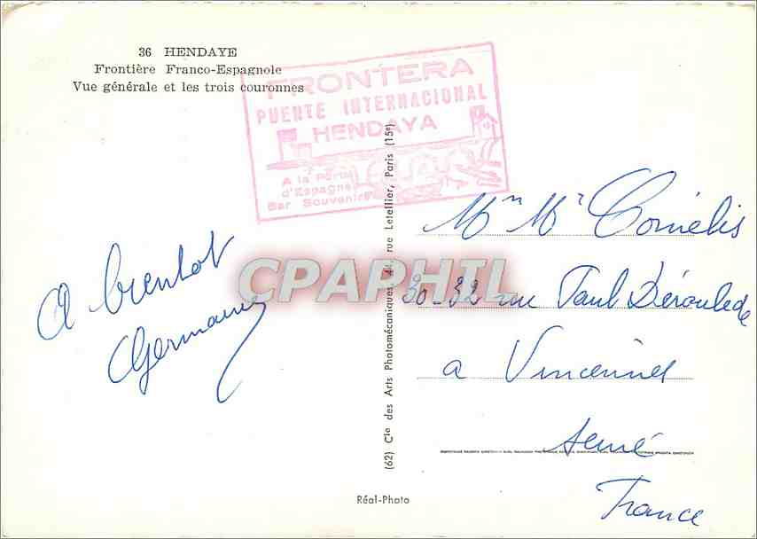 Vue générale et les trois couronnes — Frontière Franco-Espagnole — Réal-Photo — Rückseite