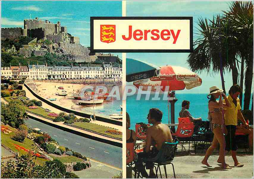 CPM Jersey Mont Orgueil Castle and Gorey Harbour Lion