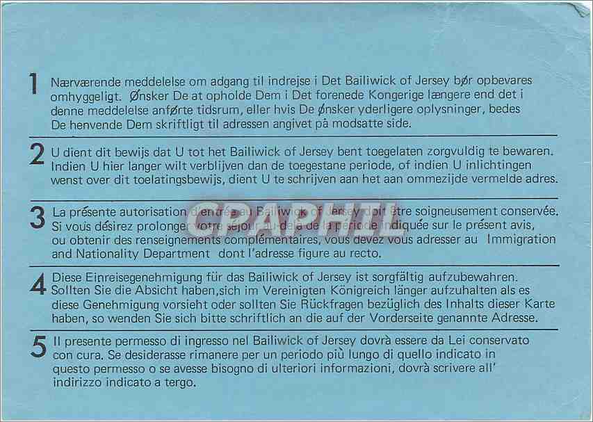 CPM Immigration Jersey Notice of Leave to enter the Bailiwick of Jersey of EEC countries  — Rückseite