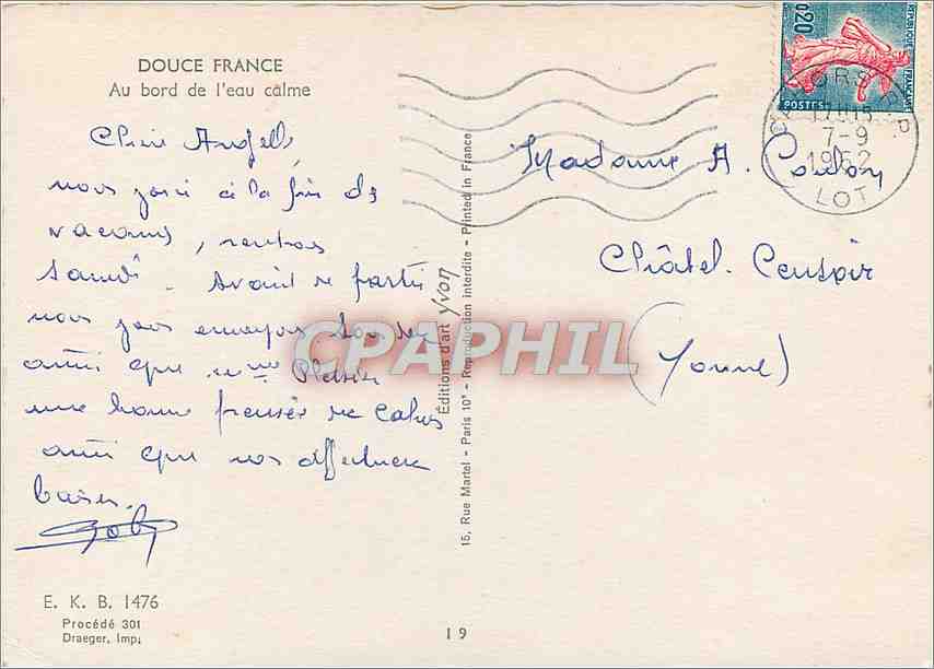 CPM Douce France Au bord de l'eau calme  — Rückseite
