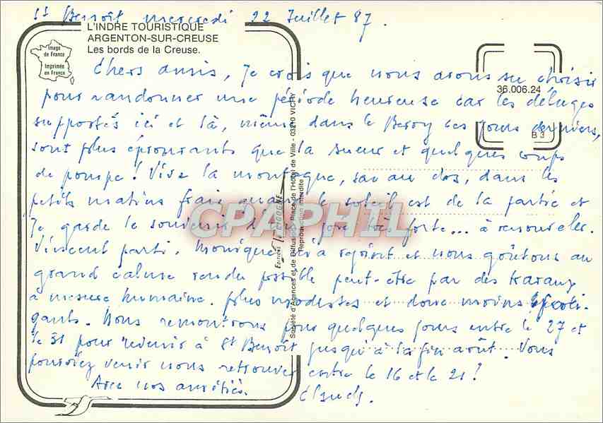 CPM Argenton sur Creuse Les bords de la Creuse  — Rückseite