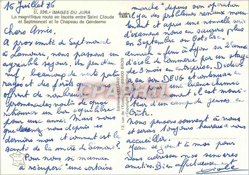 CPM Environs de Saint Claude Lacets de Septmoncel Chapeau de Gendarme  — Rückseite