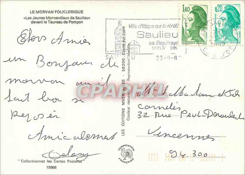 CPM Le Morvan Folklorique Les Jeunes Morvandiaux de Saulieu  — Rückseite