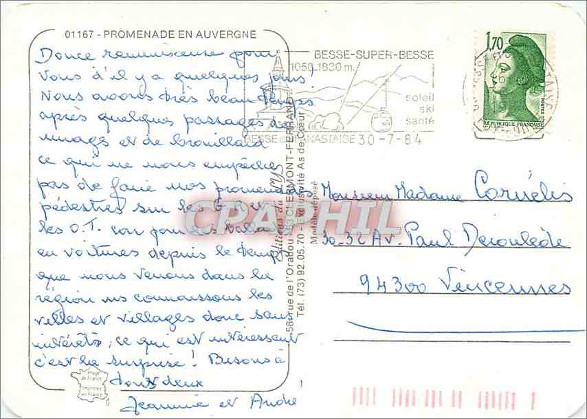 Promenade en AUVERGNE — CPAPHIL n° 01167 — Rückseite