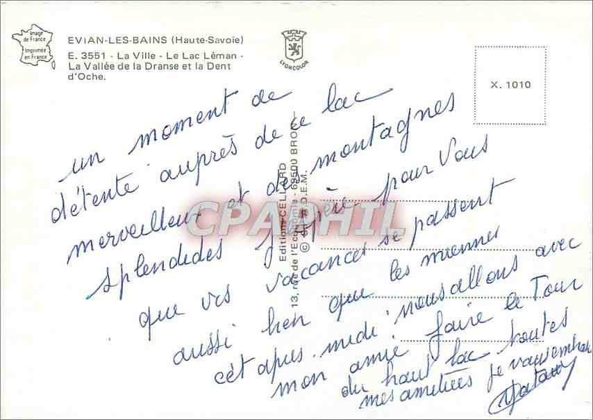 CPM Evian les Bains Haute Savoie La Ville Le Lac Leman  — Rückseite
