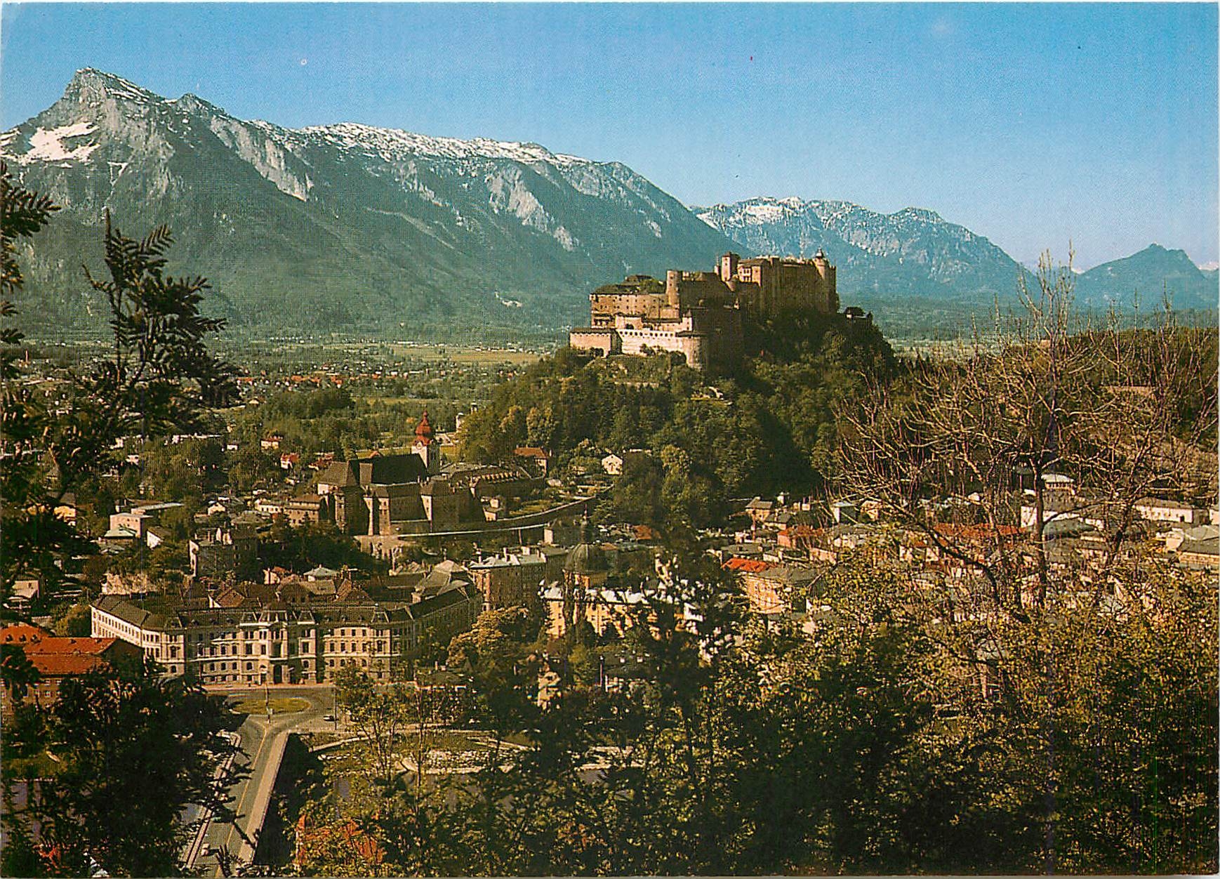 CPM Salzburg Blick vom Kapuzinerberg auf Festung und Untersberg 