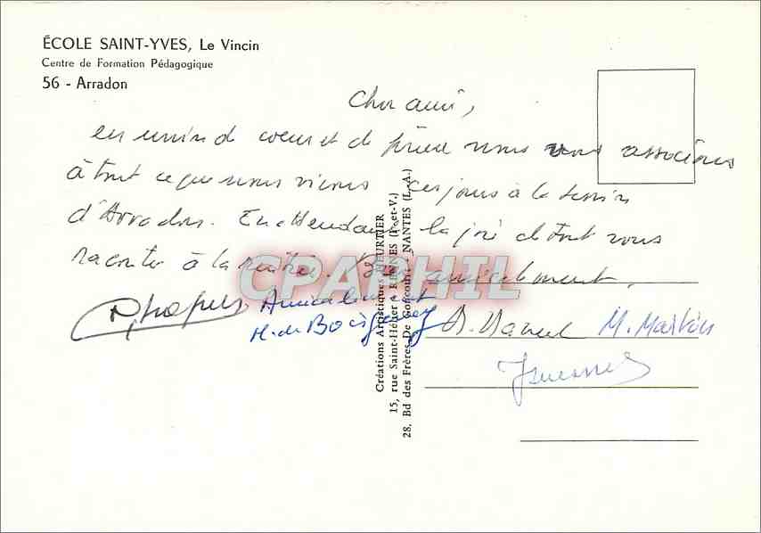 CPM Ecole Saint Yves Le Vincin Arradon  — Rückseite