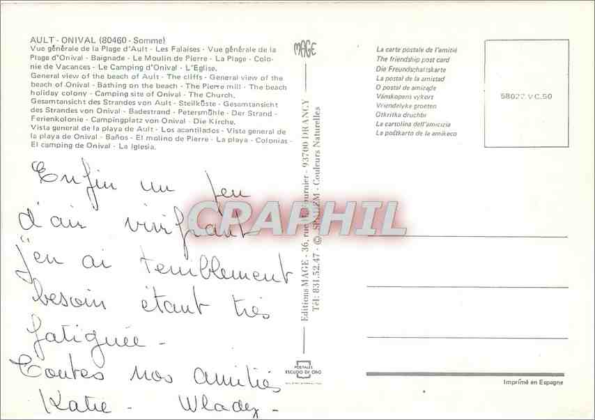 CPM Ault Onival Somme Vue generale de la Plage d'Ault  — Verso