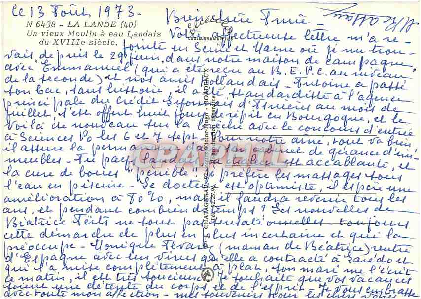 CPM La Lande Un vieux Moulin a eau Landais  — Rückseite
