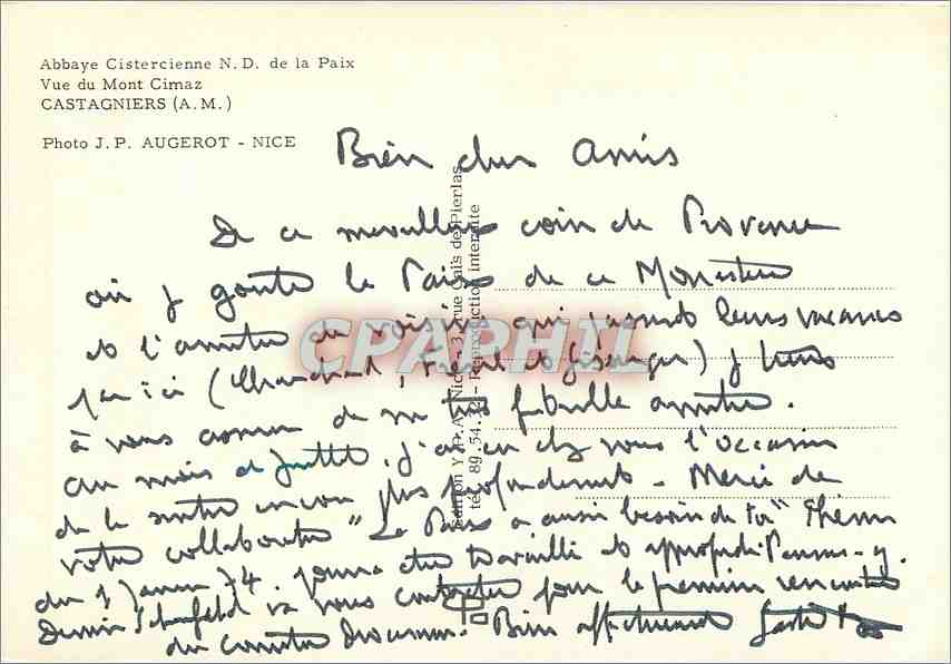 CPM Abbaye Cistercienne ND de la Paix Vue du Mont Cimaz Castagniers AM  — Rückseite