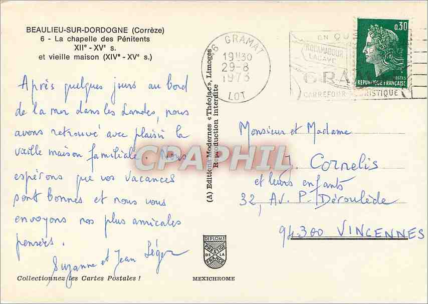CPM Bealieu sur Dordogne Correze La chapelle des Penitents et vieille maison  — Verso
