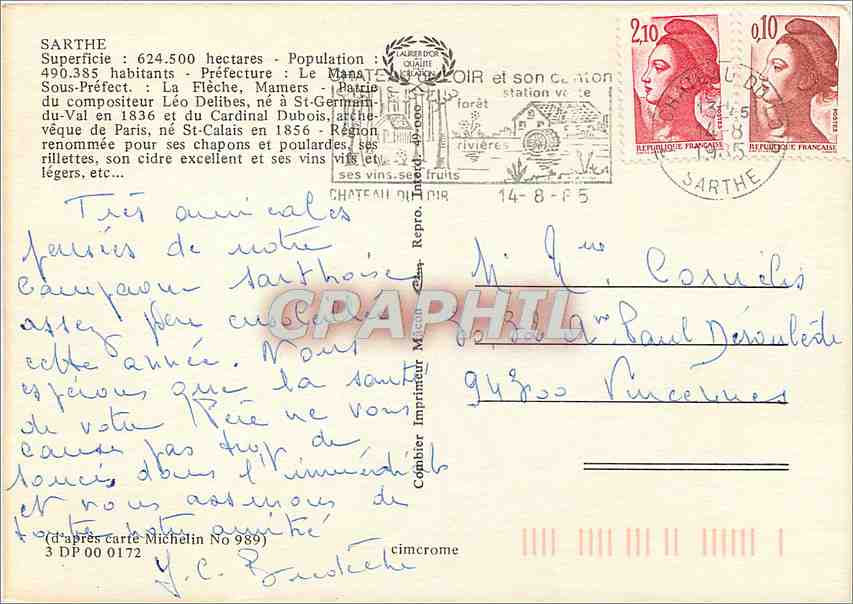 CPM Sarthe Prefecture Le Mans Sous Prefect La Fleche Mamers  — Rückseite