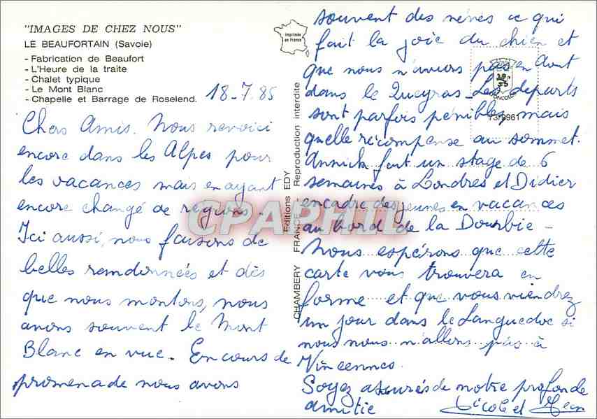 CPM Le Beaufortain Savoie Fabrication de Beaufort L'Heure de la traite  — Rückseite