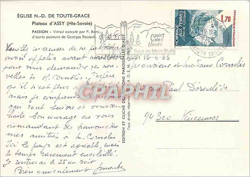 CPM Eglise ND de Toute Grace Plateau d'Assy Hte Savoie Passion  — Rückseite