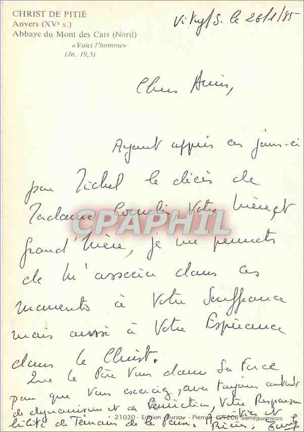CPM Christ de Pitie Anvers Abbaye du Mont des Cats Nord  — Rückseite